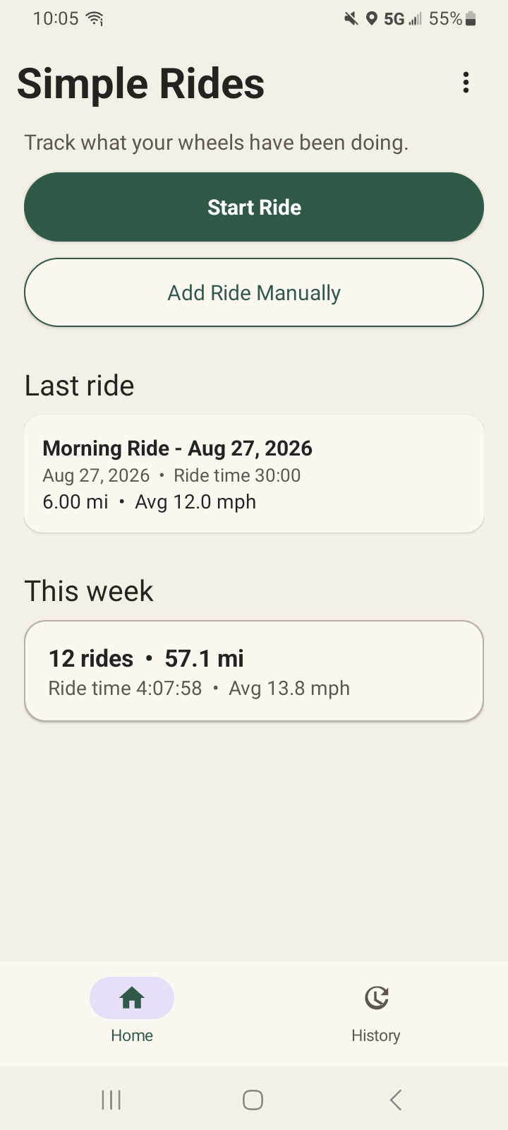 Simple Rides start screen
